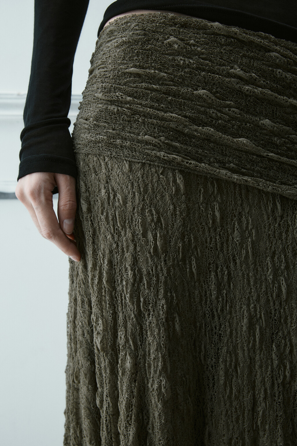 Юбка миди из кружева асимметричная - цвет зеленый - 5