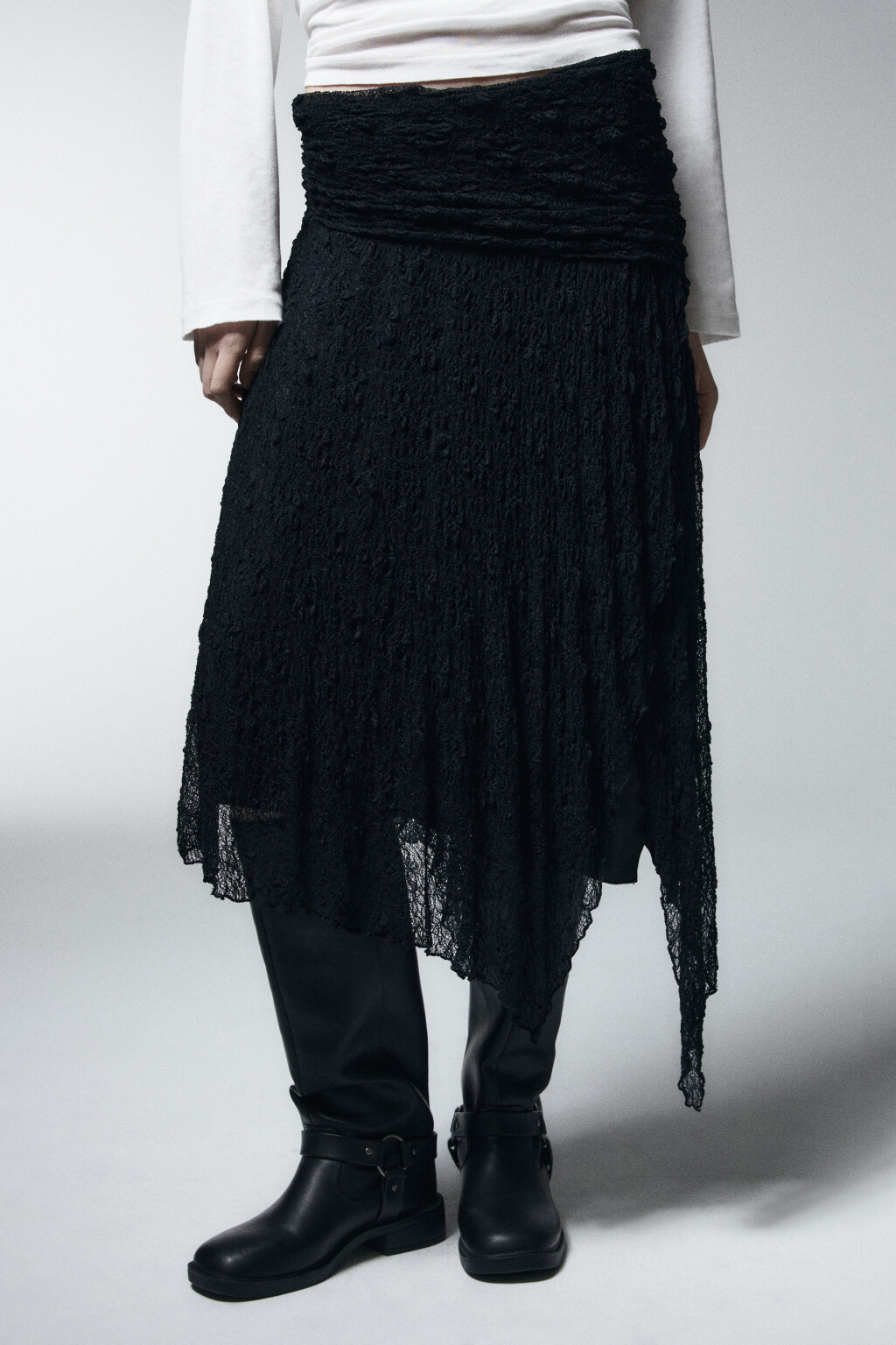 Юбка миди из кружева асимметричная - цвет черный - 2
