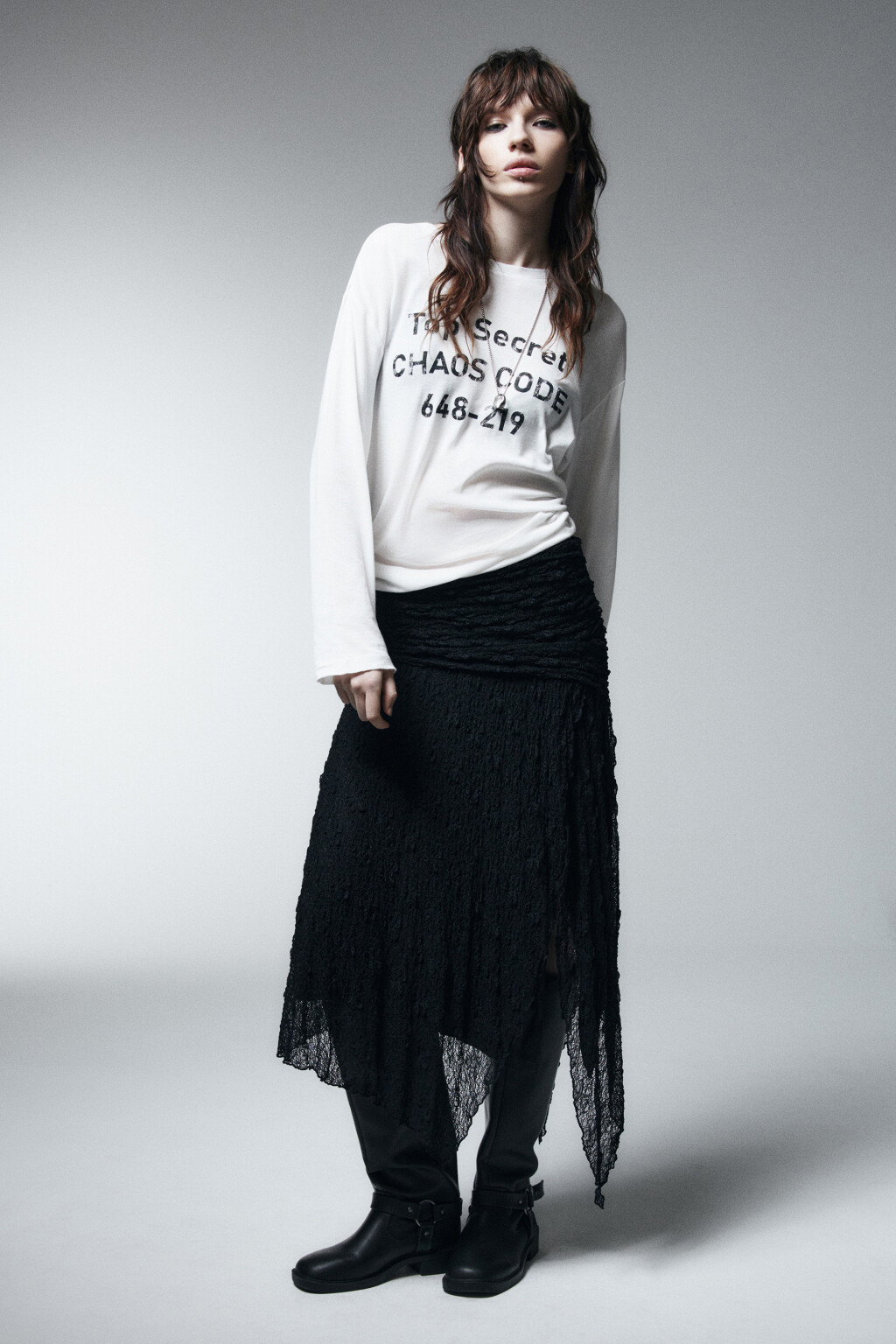 Юбка миди из кружева асимметричная - цвет черный - 4