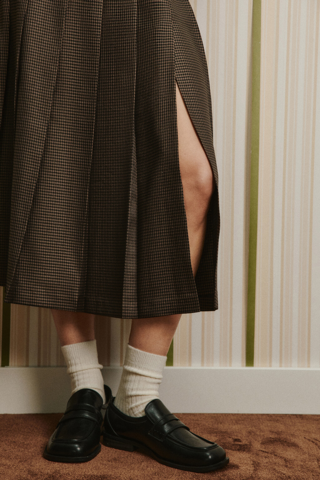 Юбка миди клетчатая в складку - цвет коричневый - 6