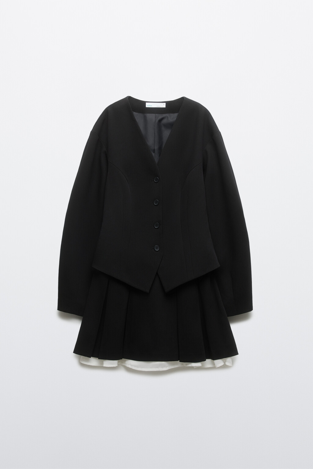 Платье-жакет мини с двойной юбкой - цвет черный - 7
