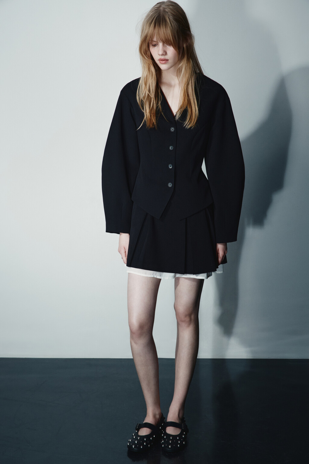 Платье-жакет мини с двойной юбкой - цвет черный - 2