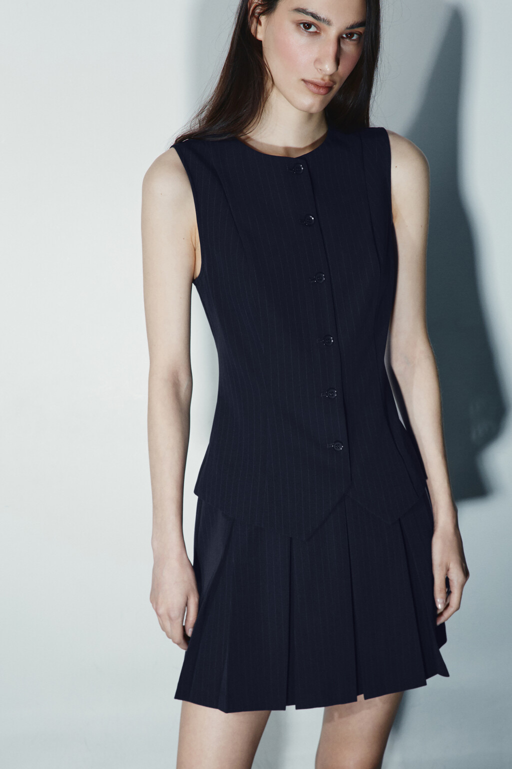 Платье мини костюмное с жилеткой - цвет синий - 1