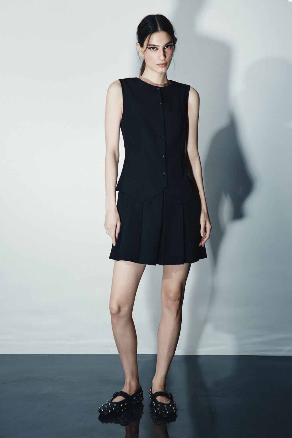 Платье мини костюмное с жилеткой - цвет черный - 4