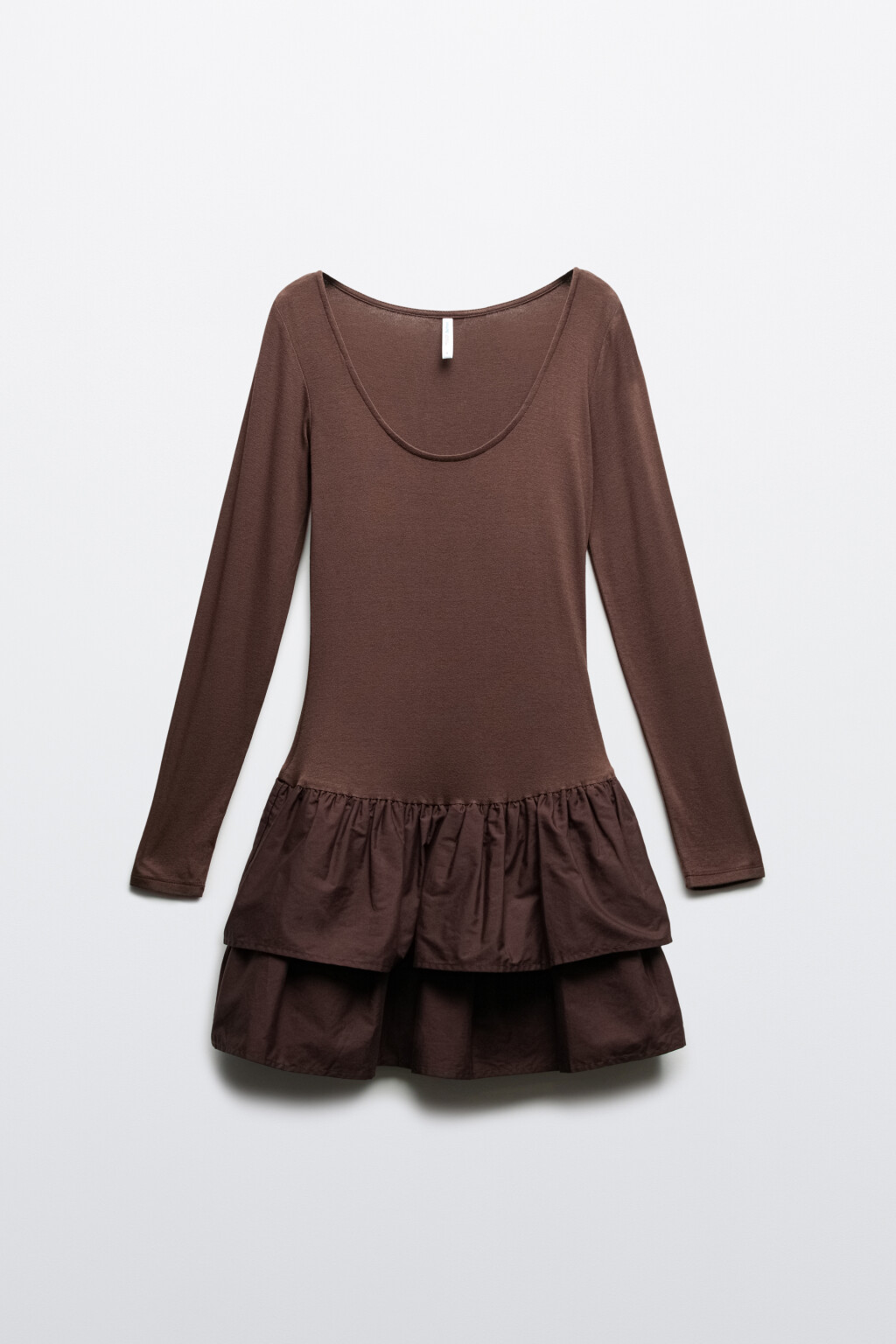 Платье мини с воланами - цвет коричневый - 1