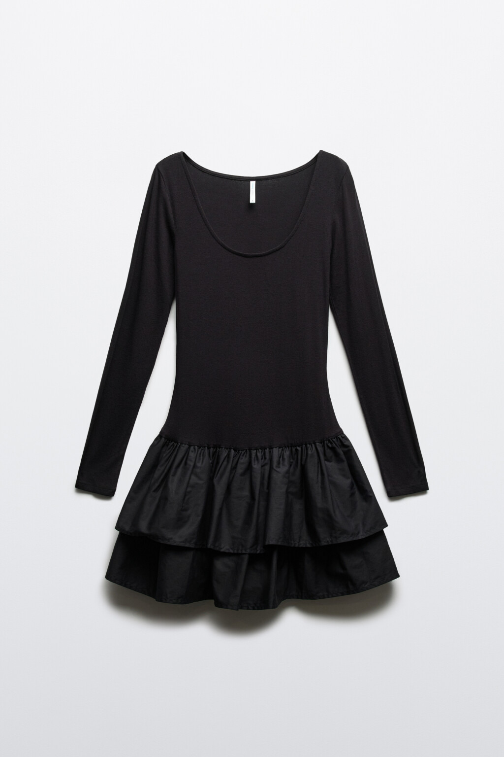 Платье мини с воланами - цвет черный - 1