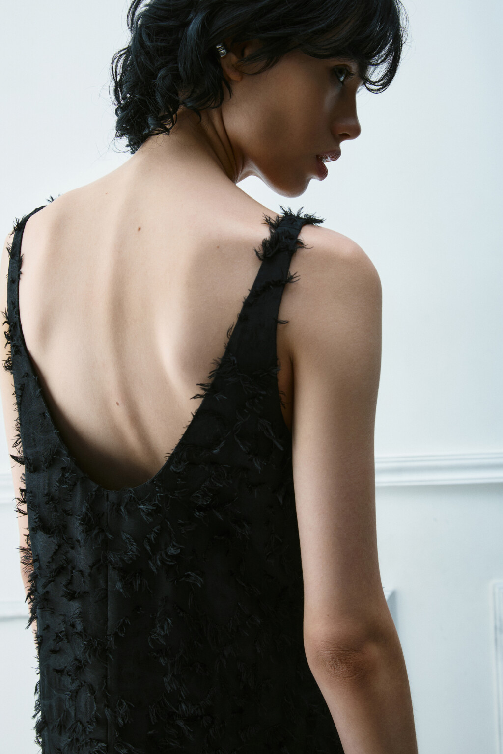 Платье-трапеция миди ажурное - цвет черный - 5