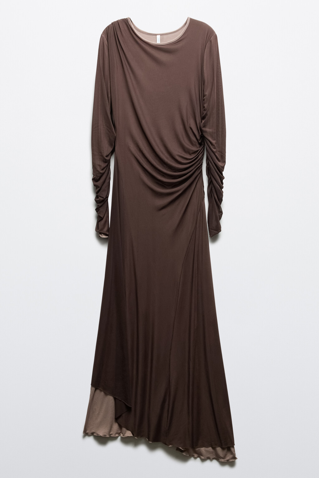 Платье макси асимметричное с драпировками - цвет коричневый - 1
