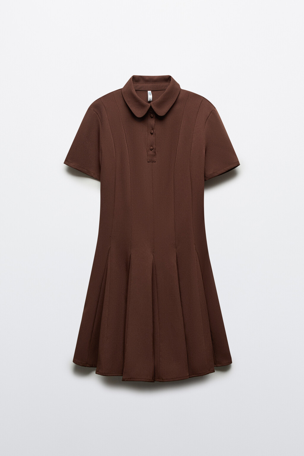 Платье мини в складку с округлым воротником - цвет коричневый - 1