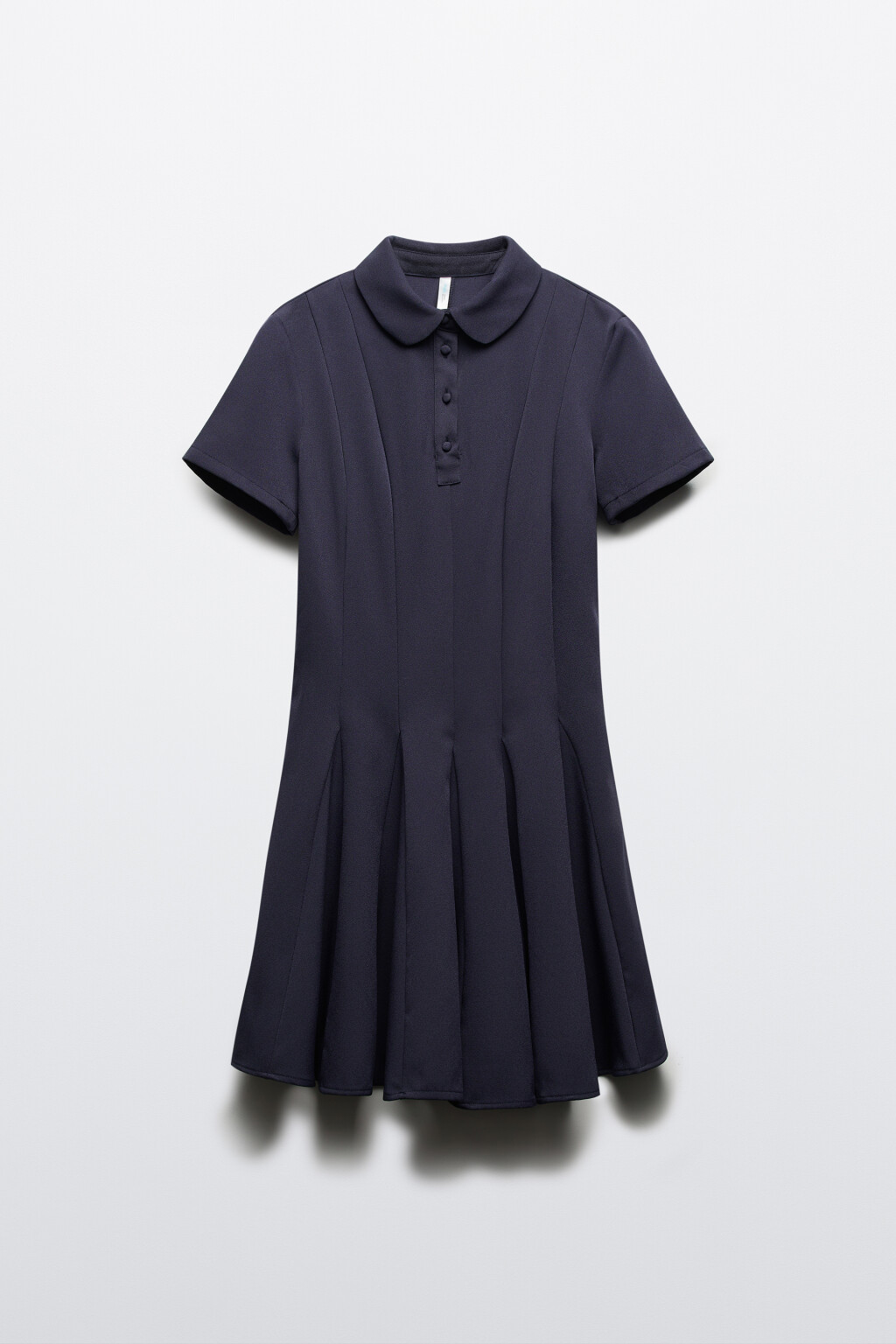 Платье мини в складку с округлым воротником - цвет синий - 7