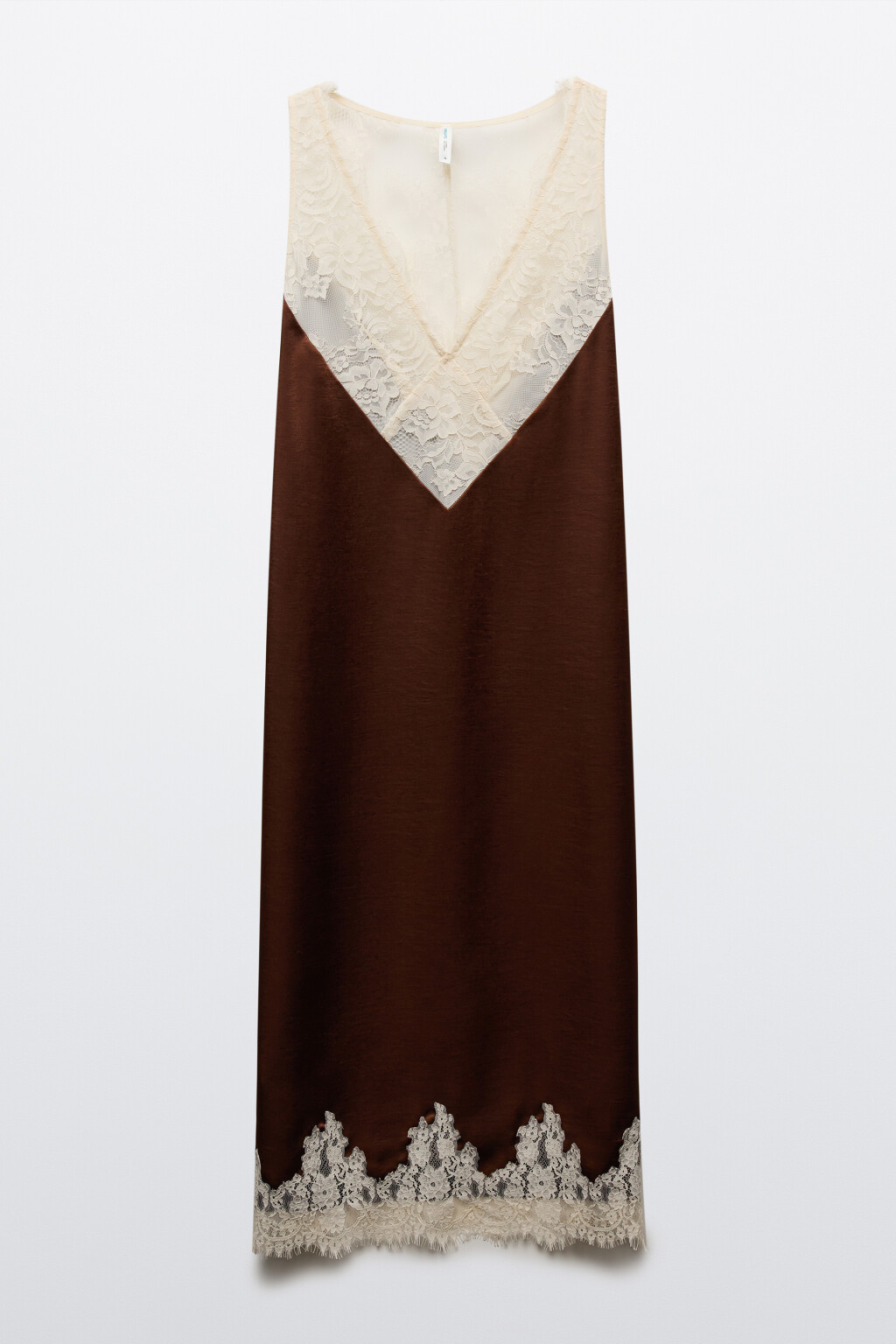 Платье миди атласное с кружевом - цвет коричневый - 8