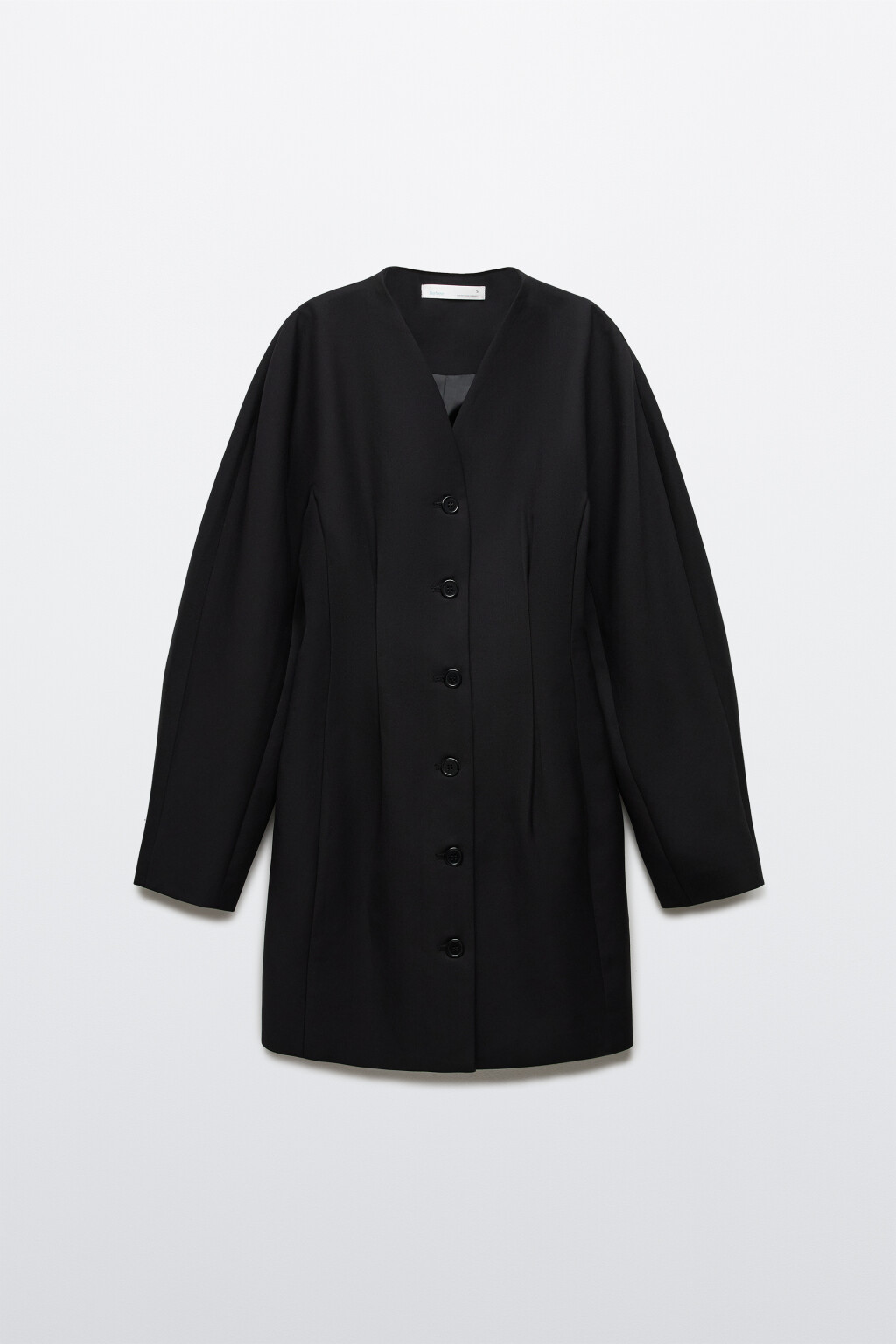 Платье-пиджак мини с рукавами-фонариками - цвет черный - 1