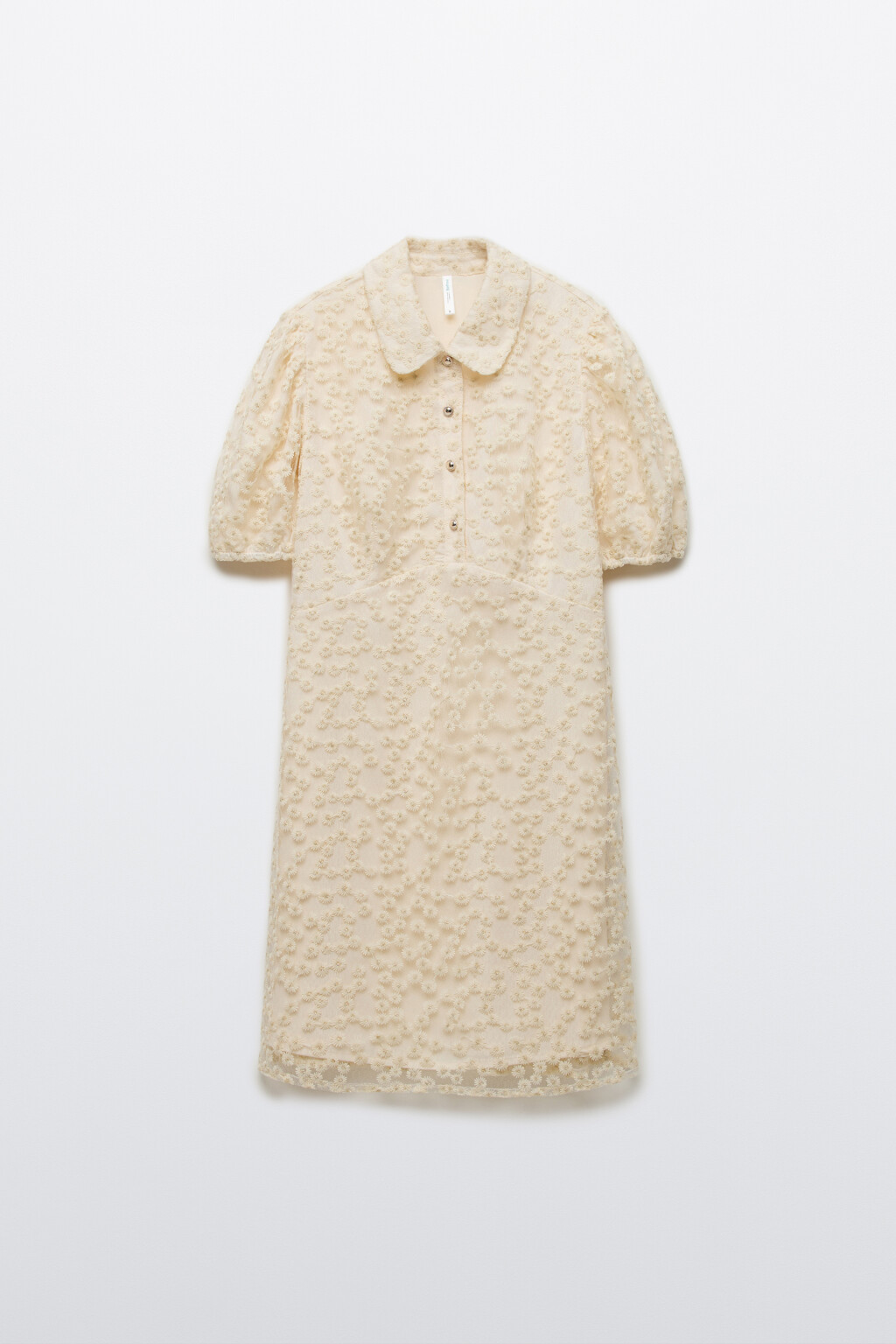 Платье-трапеция мини с цветочной вышивкой - цвет молочный - 1
