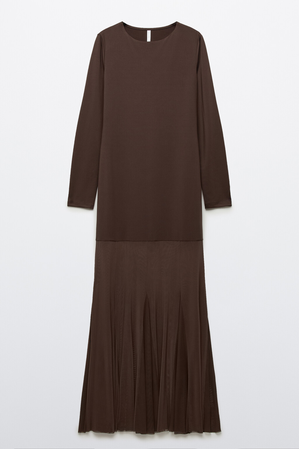 Платье макси с юбкой из сетки - цвет коричневый - 1