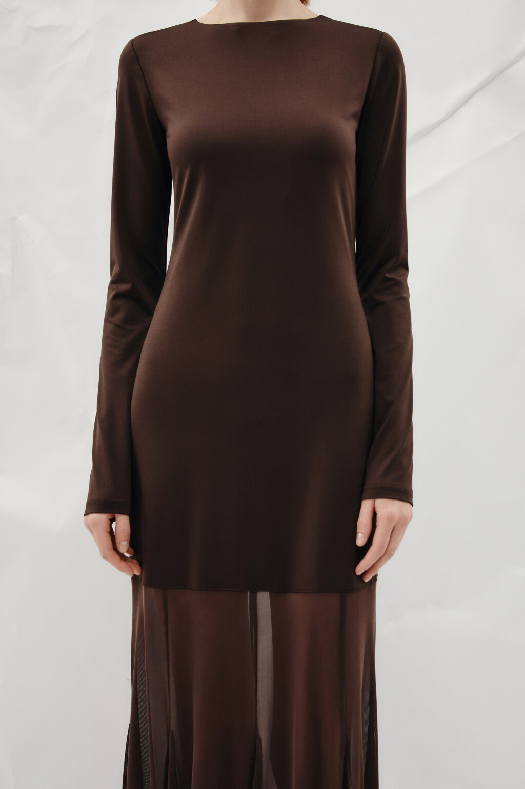 Платье макси с юбкой из сетки - цвет коричневый - 5