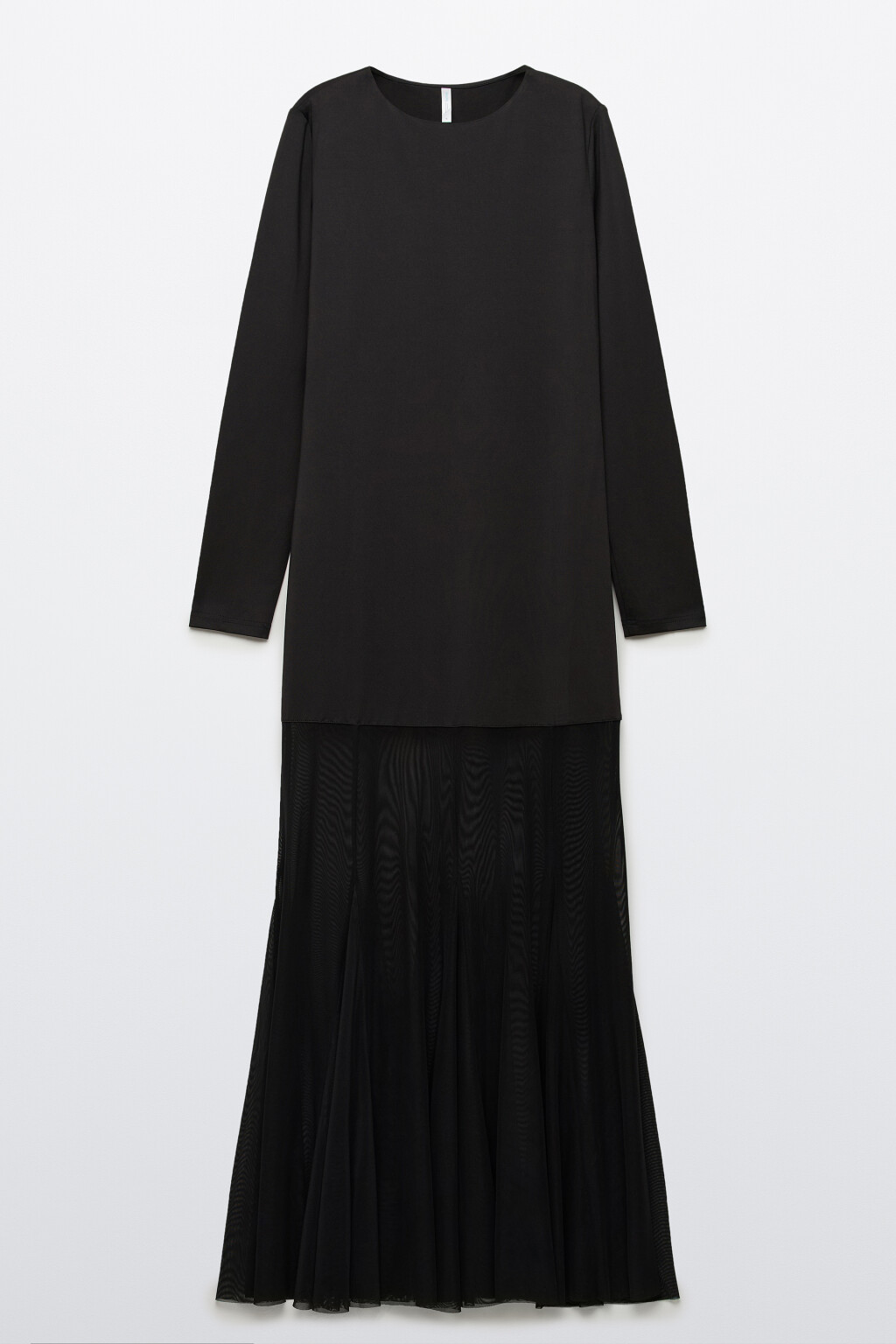 Платье макси с юбкой из сетки - цвет черный - 1
