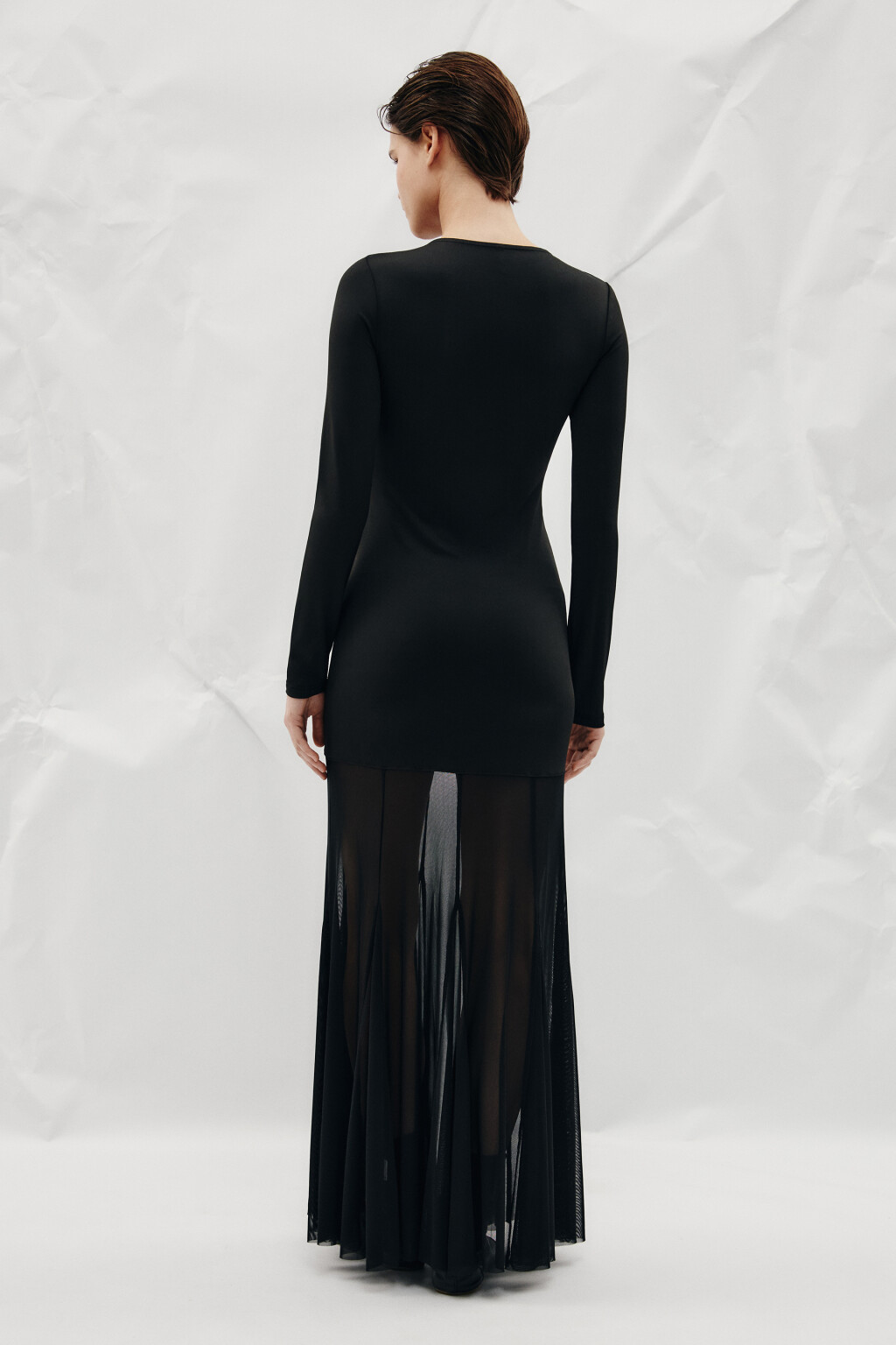 Платье макси с юбкой из сетки - цвет черный - 4