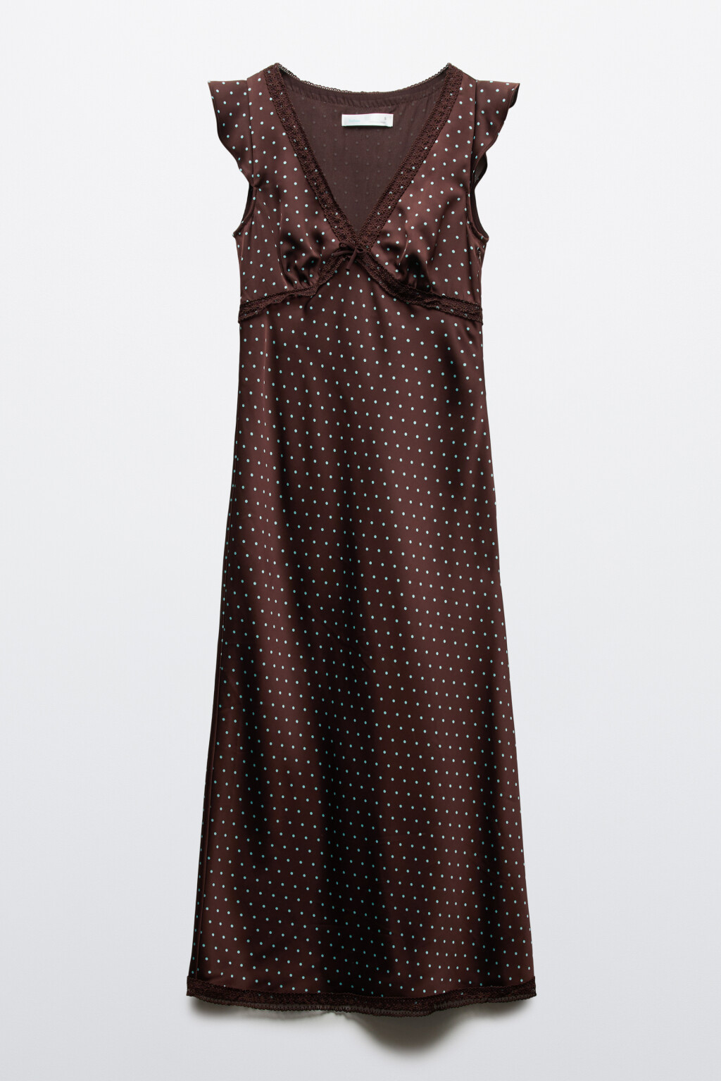 платье миди с атласной фактурой и коротким рукавом - цвет коричневый - 1