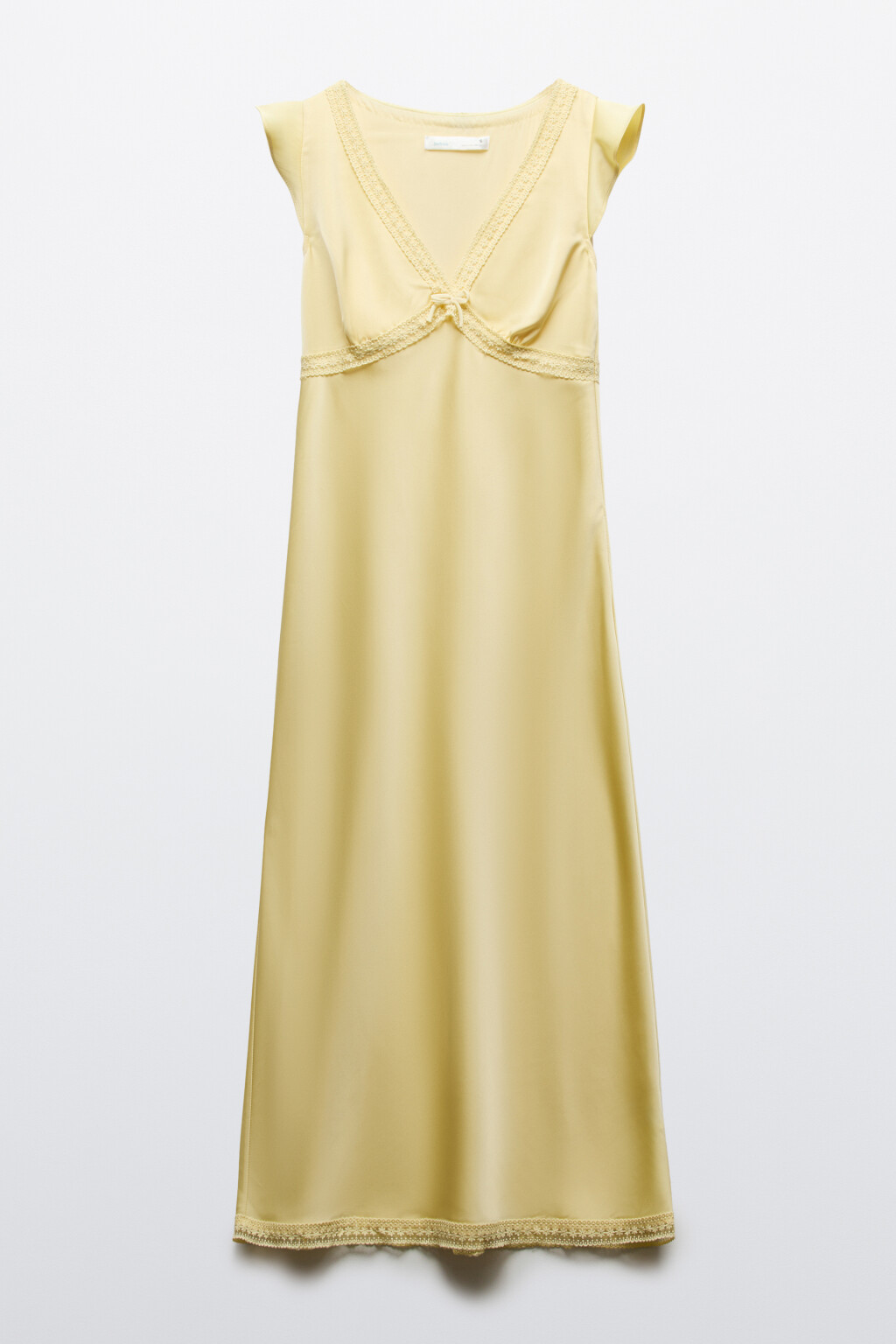 платье миди с атласной фактурой и коротким рукавом - цвет желтый - 1