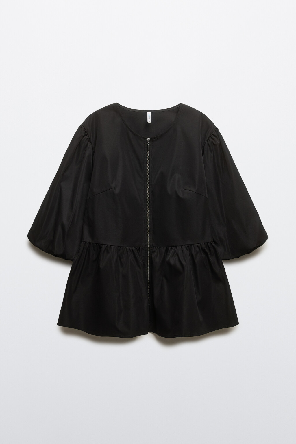 Блузка с баской и пышными рукавами - цвет черный - 1