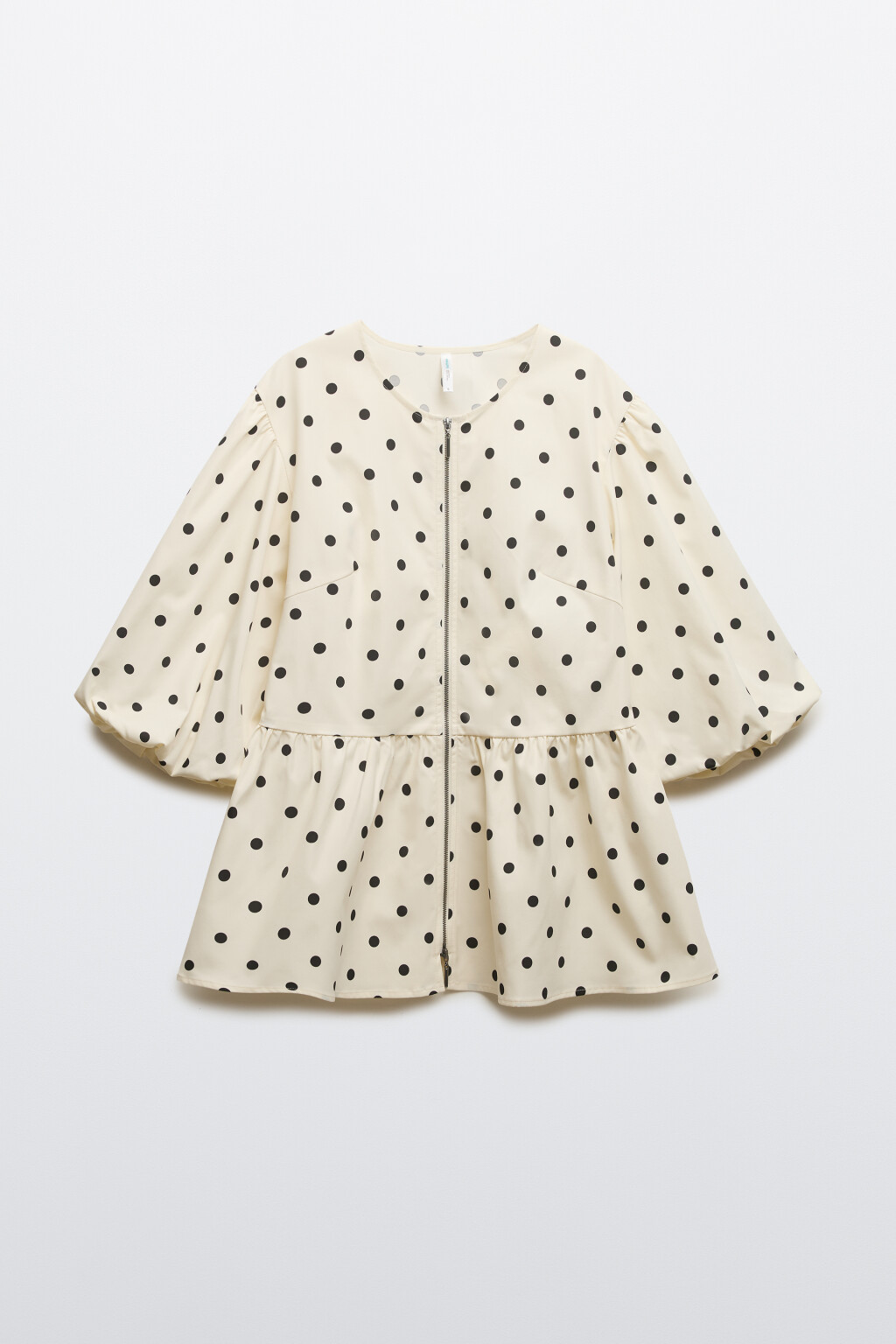 Блузка с баской и пышными рукавами - цвет бежевый - 1