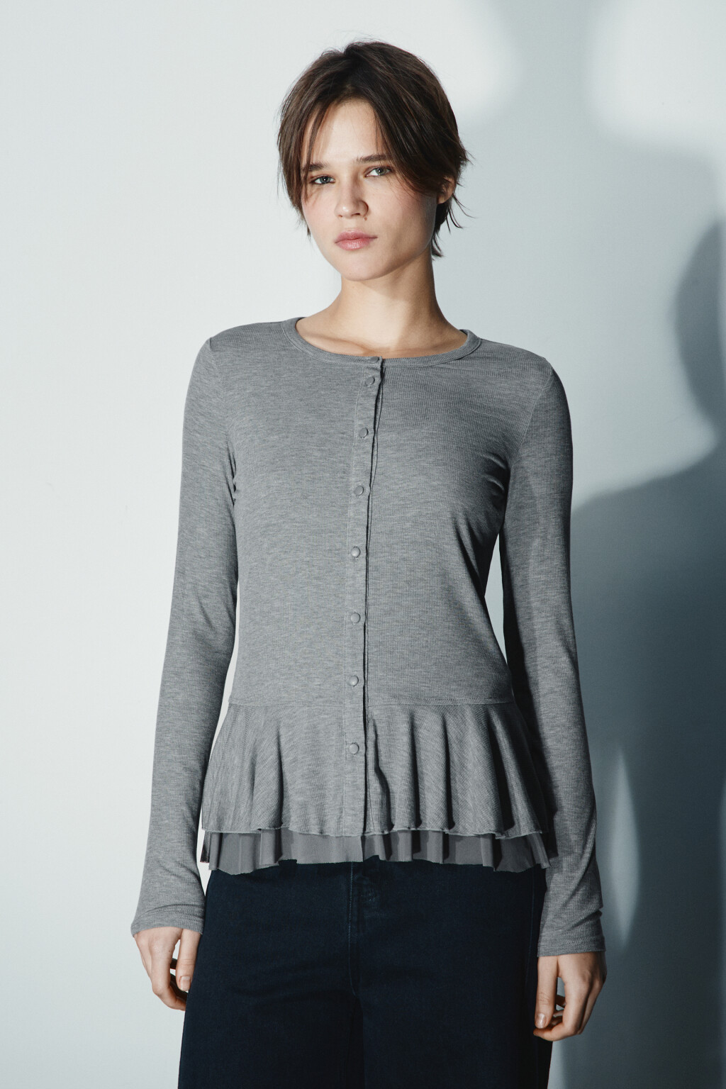 Лонгслив с сетчатой баской - цвет серый - 2