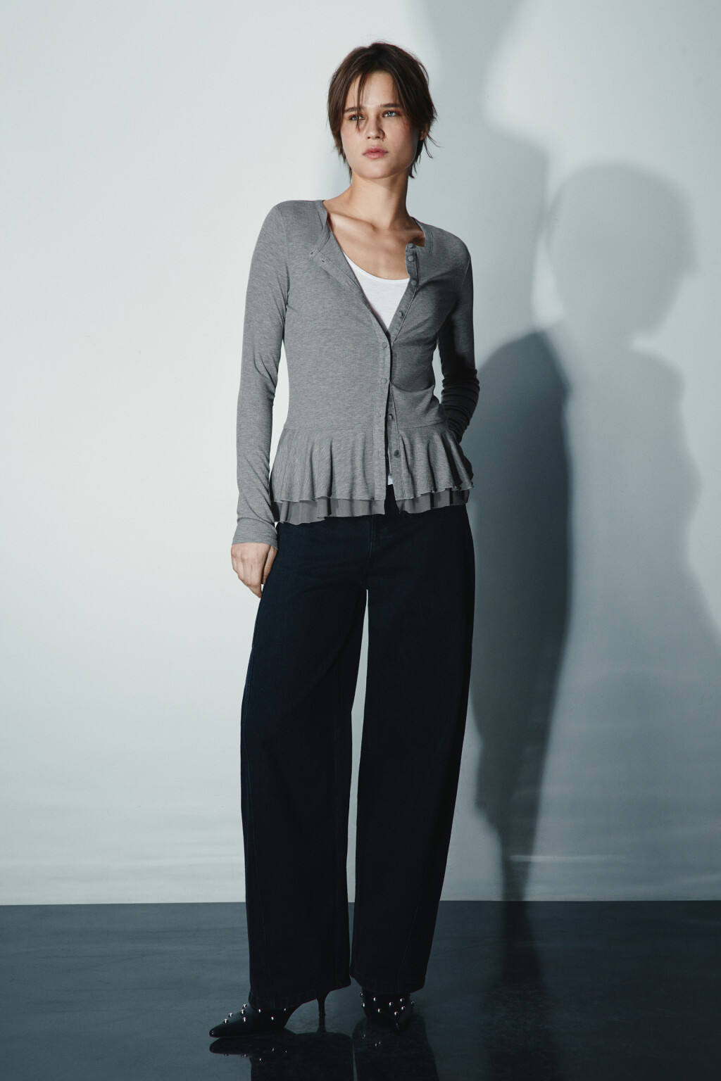 Лонгслив с сетчатой баской - цвет серый - 4