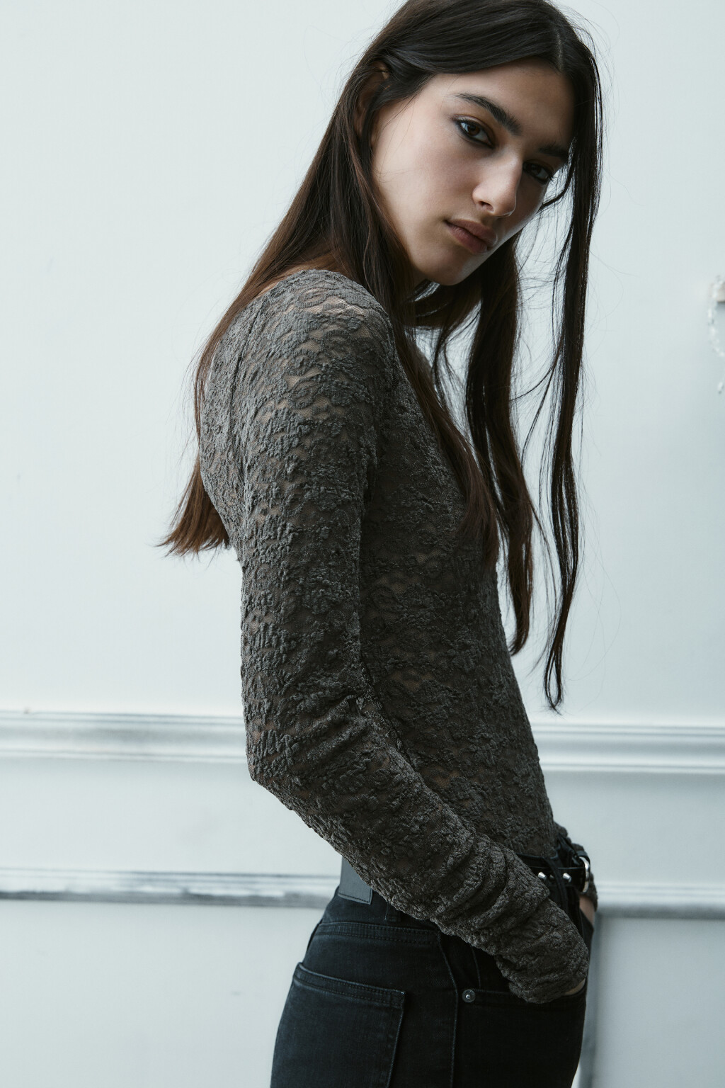 Блузка-боди кружевная - цвет зеленый - 1