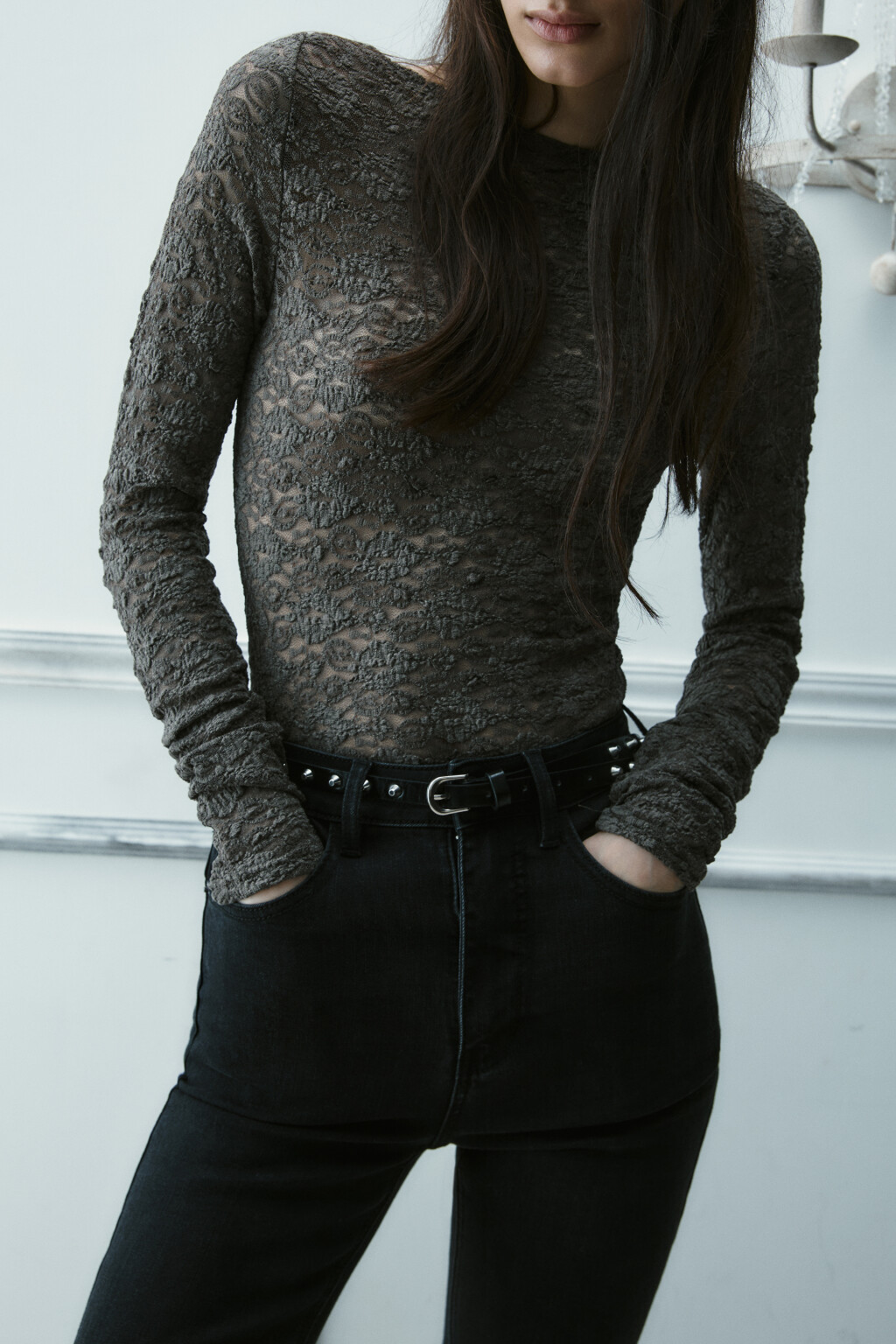 Блузка-боди кружевная - цвет зеленый - 2