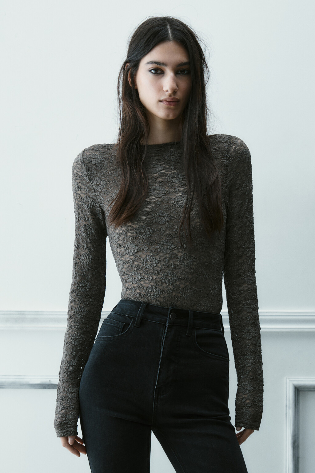 Блузка-боди кружевная - цвет зеленый - 3