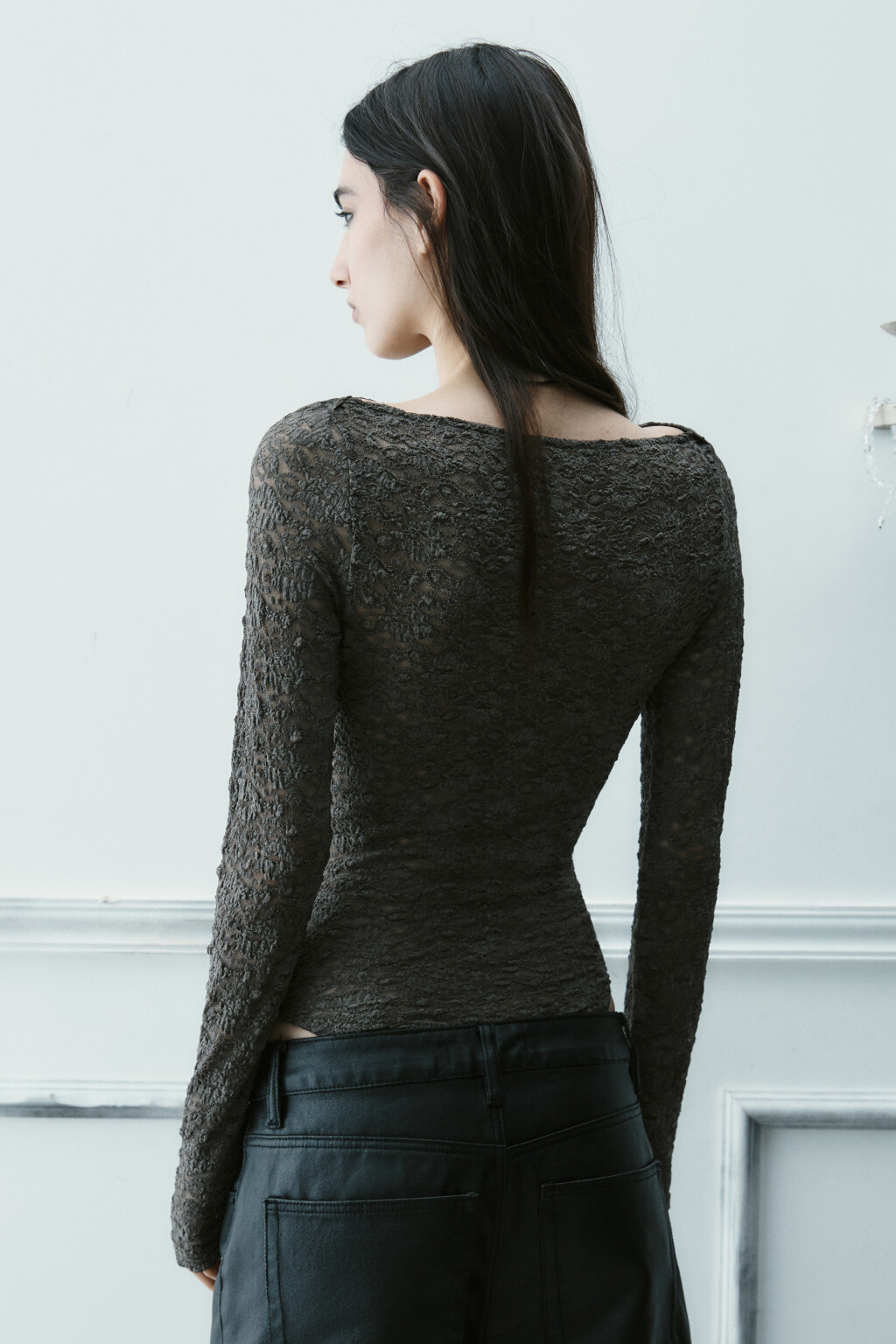 Блузка-боди кружевная - цвет зеленый - 4