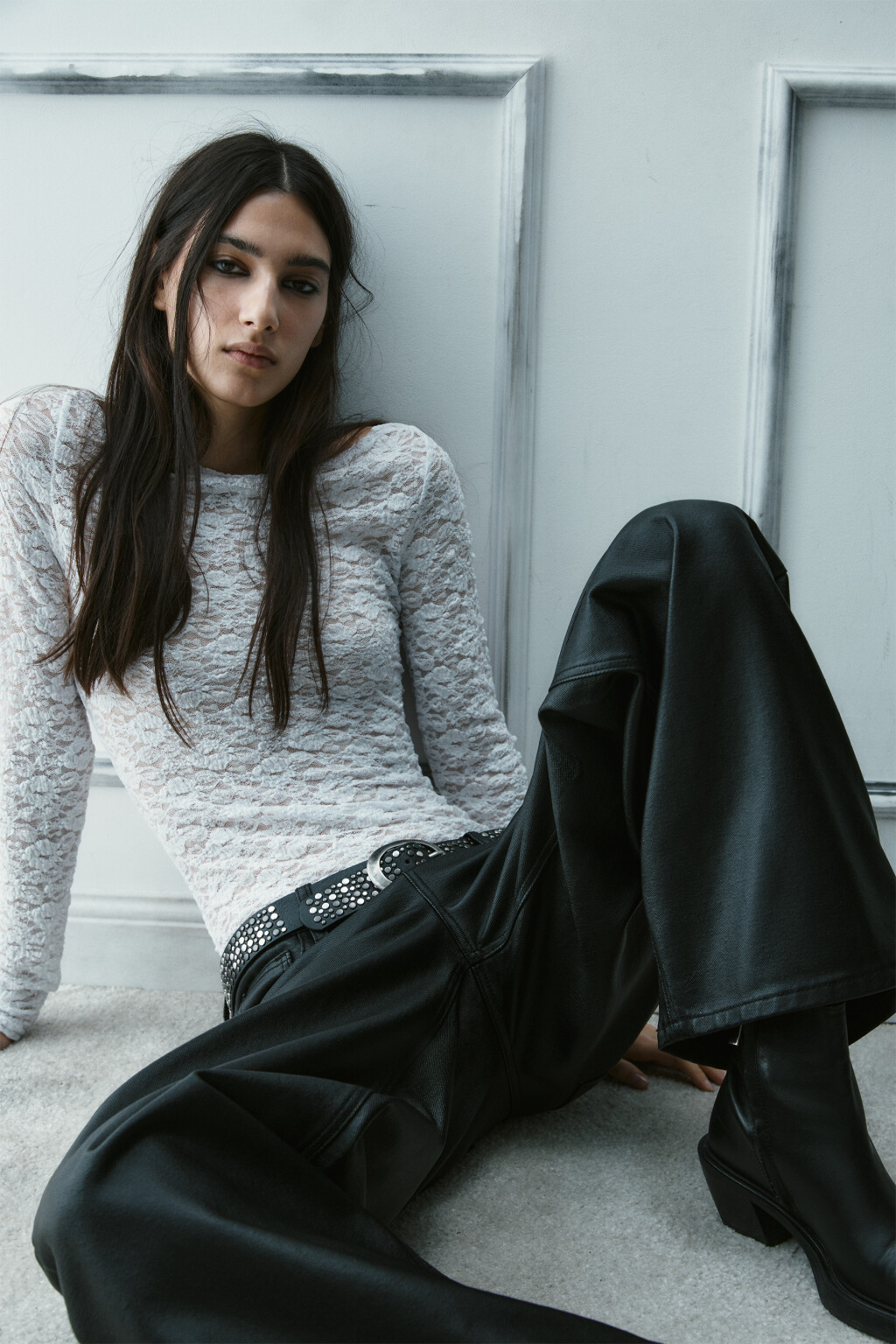 Блузка-боди кружевная - цвет белый - 1