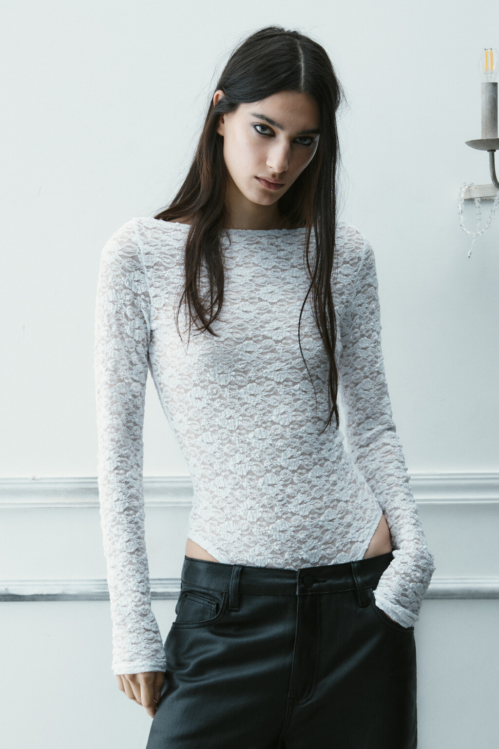 Блузка-боди кружевная - цвет белый - 3