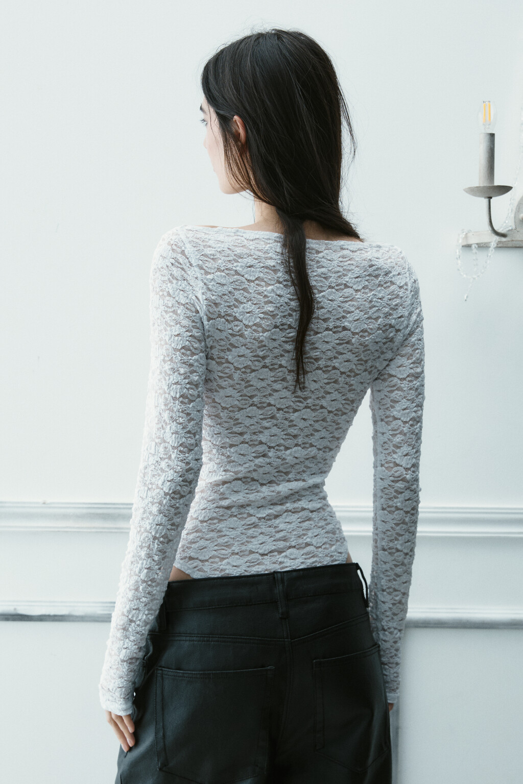 Блузка-боди кружевная - цвет белый - 4