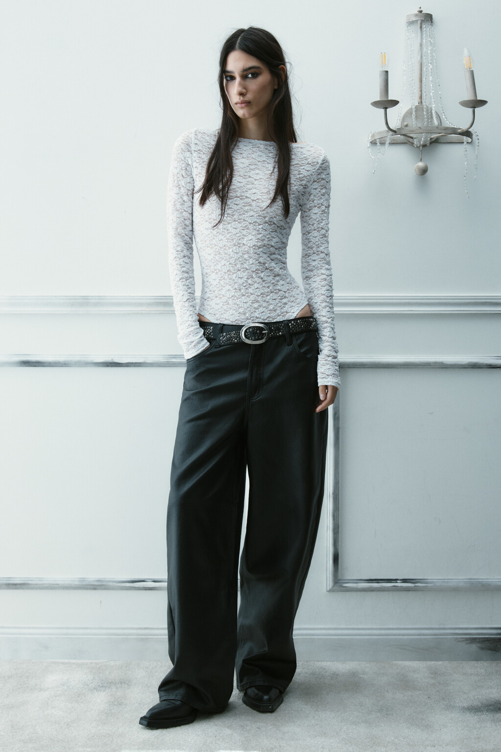 Блузка-боди кружевная - цвет белый - 5