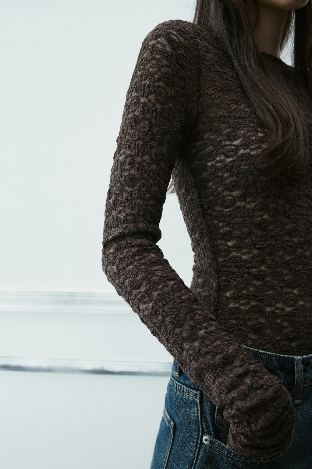 Блузка-боди кружевная - цвет коричневый - 6