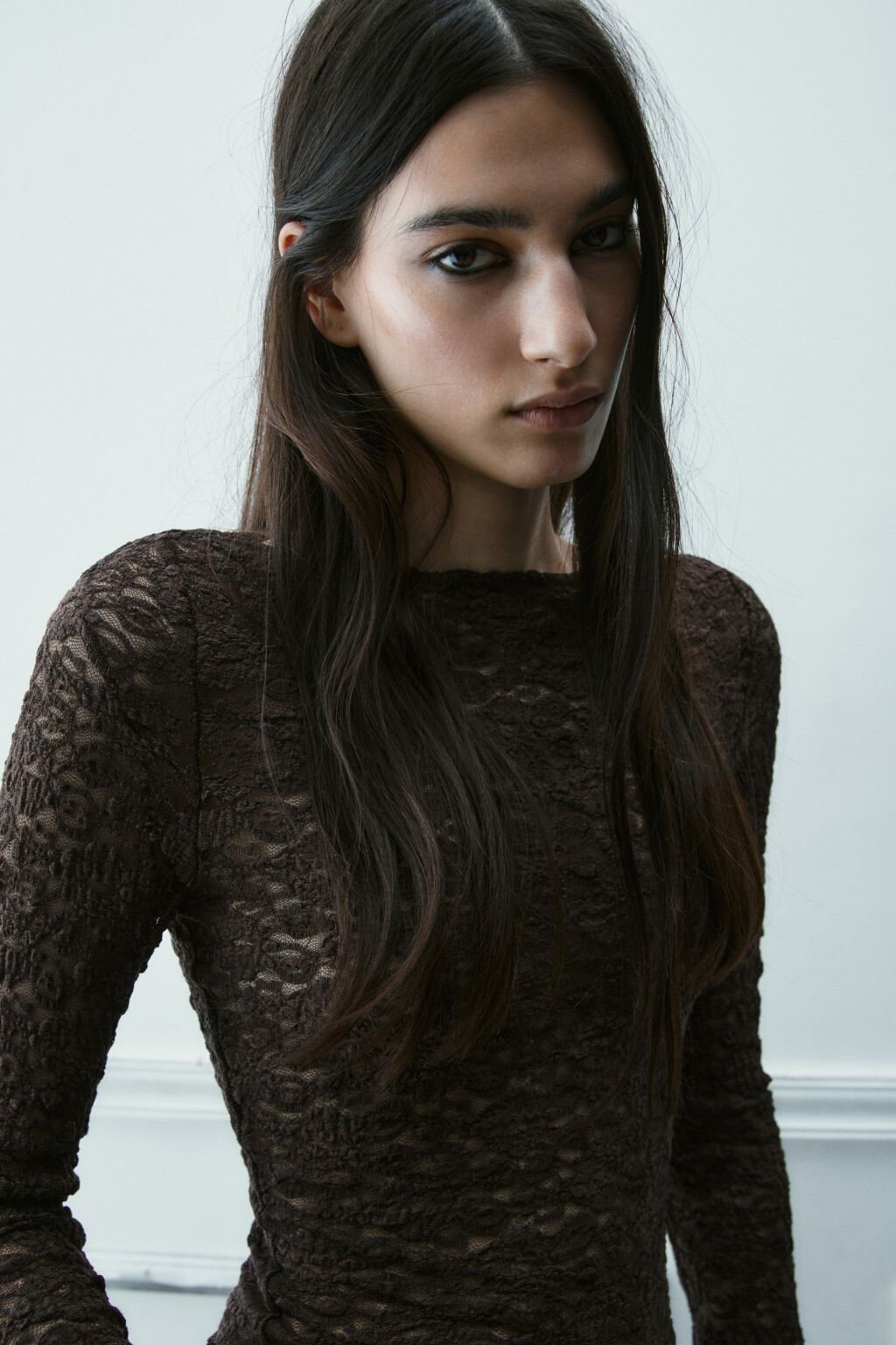 Блузка-боди кружевная - цвет коричневый - 7