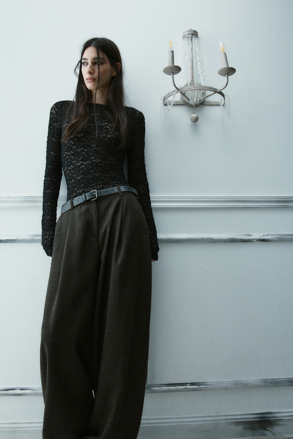 Блузка-боди кружевная - цвет черный - 2