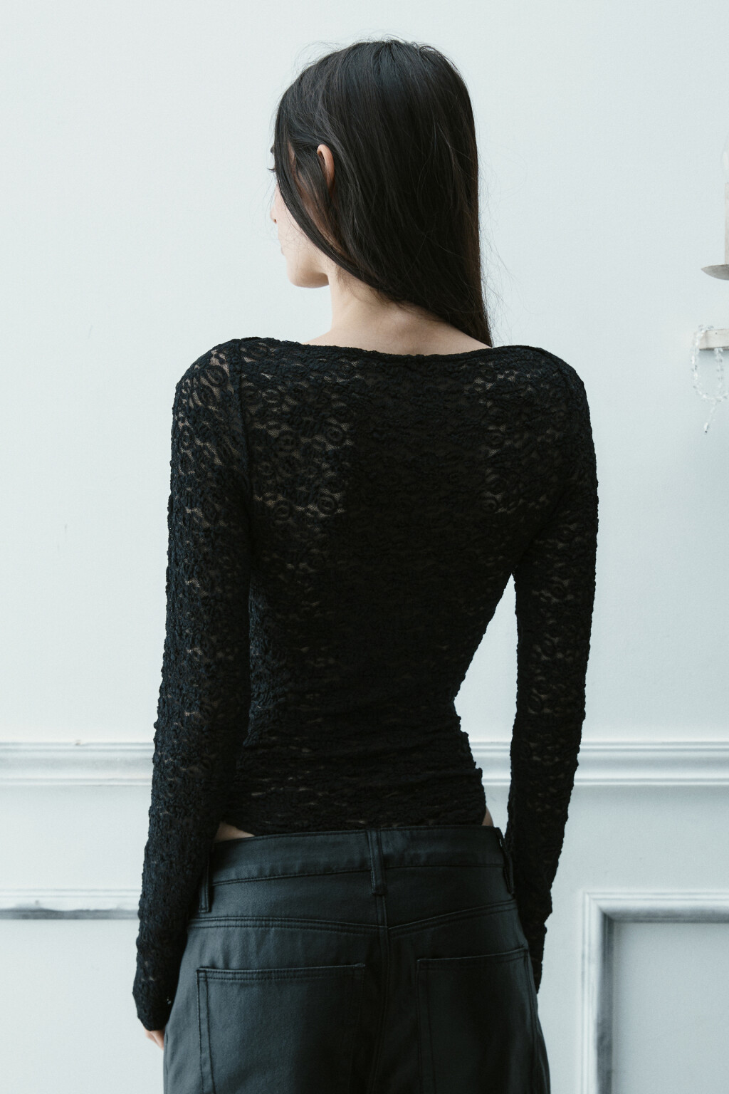 Блузка-боди кружевная - цвет черный - 4