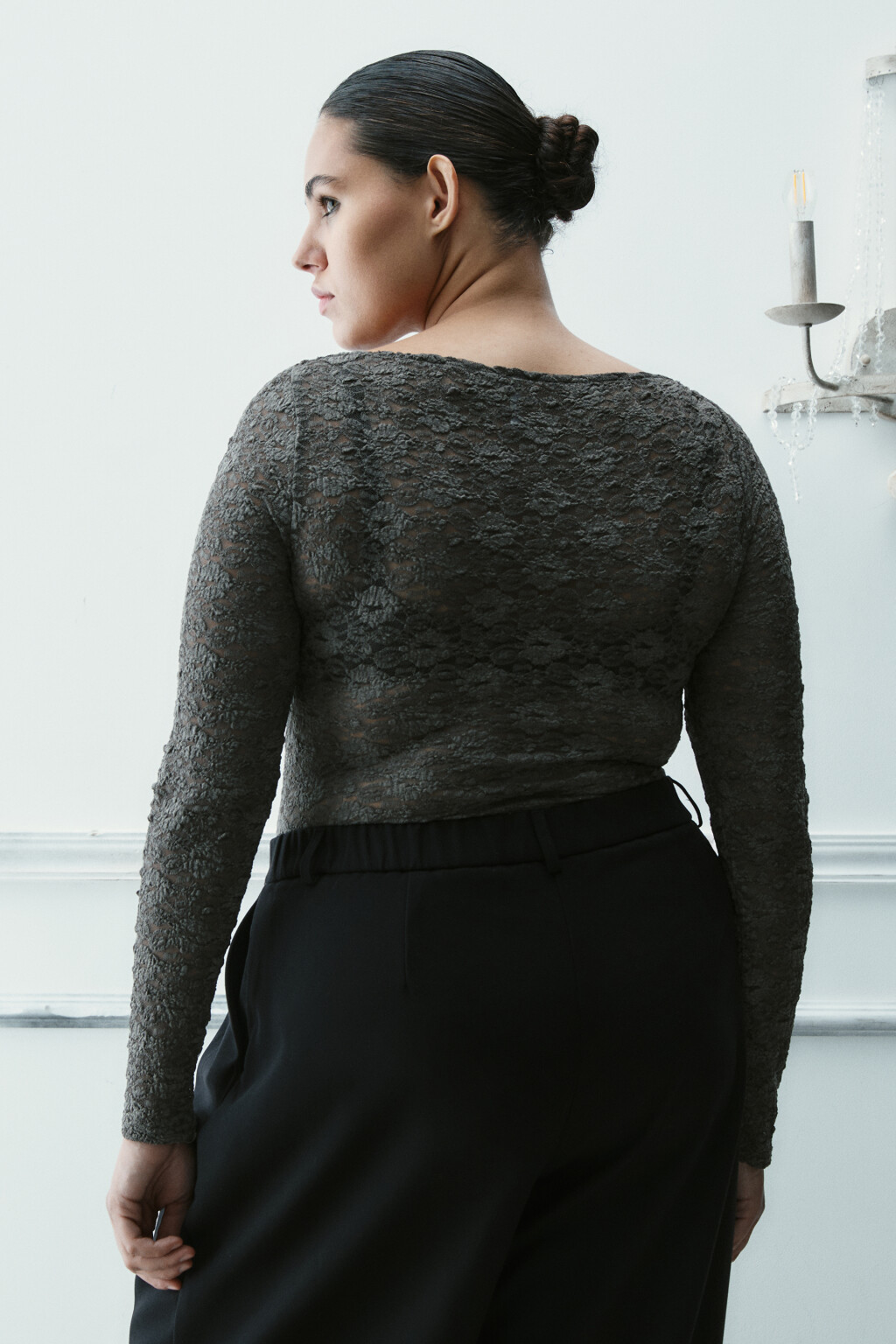 Блузка-боди кружевная - цвет зеленый - 3