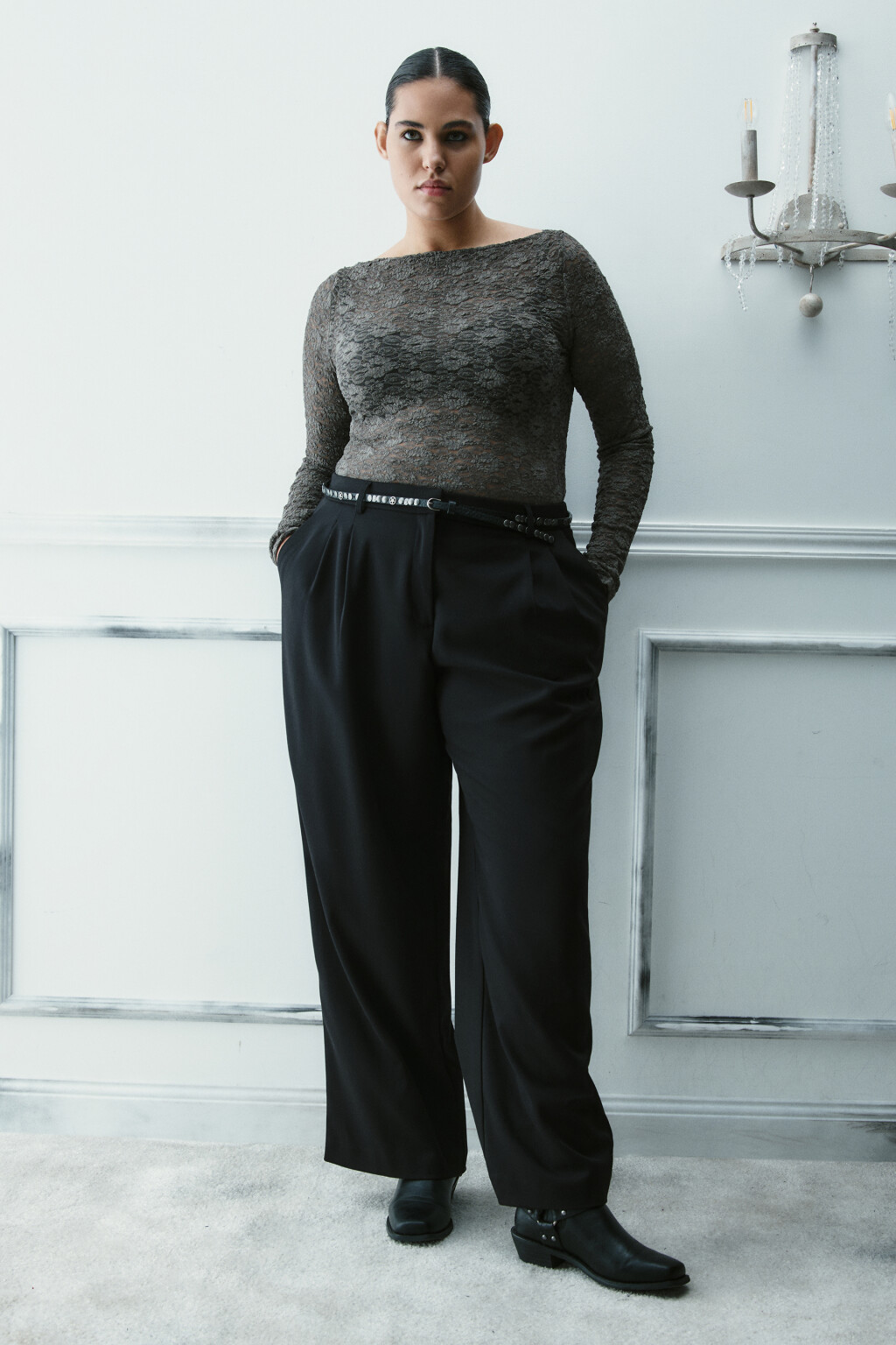 Блузка-боди кружевная - цвет зеленый - 4