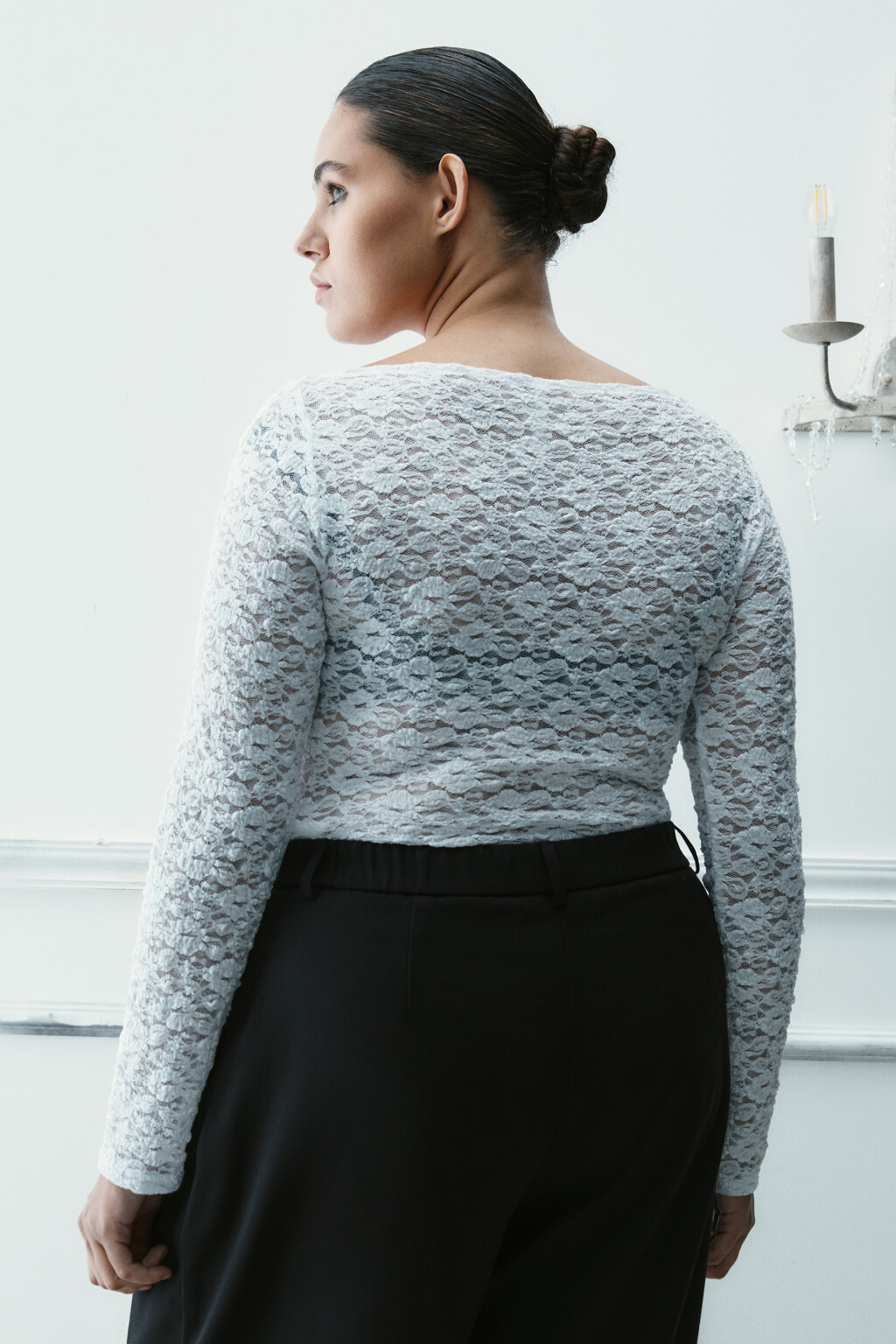 Блузка-боди кружевная - цвет белый - 4