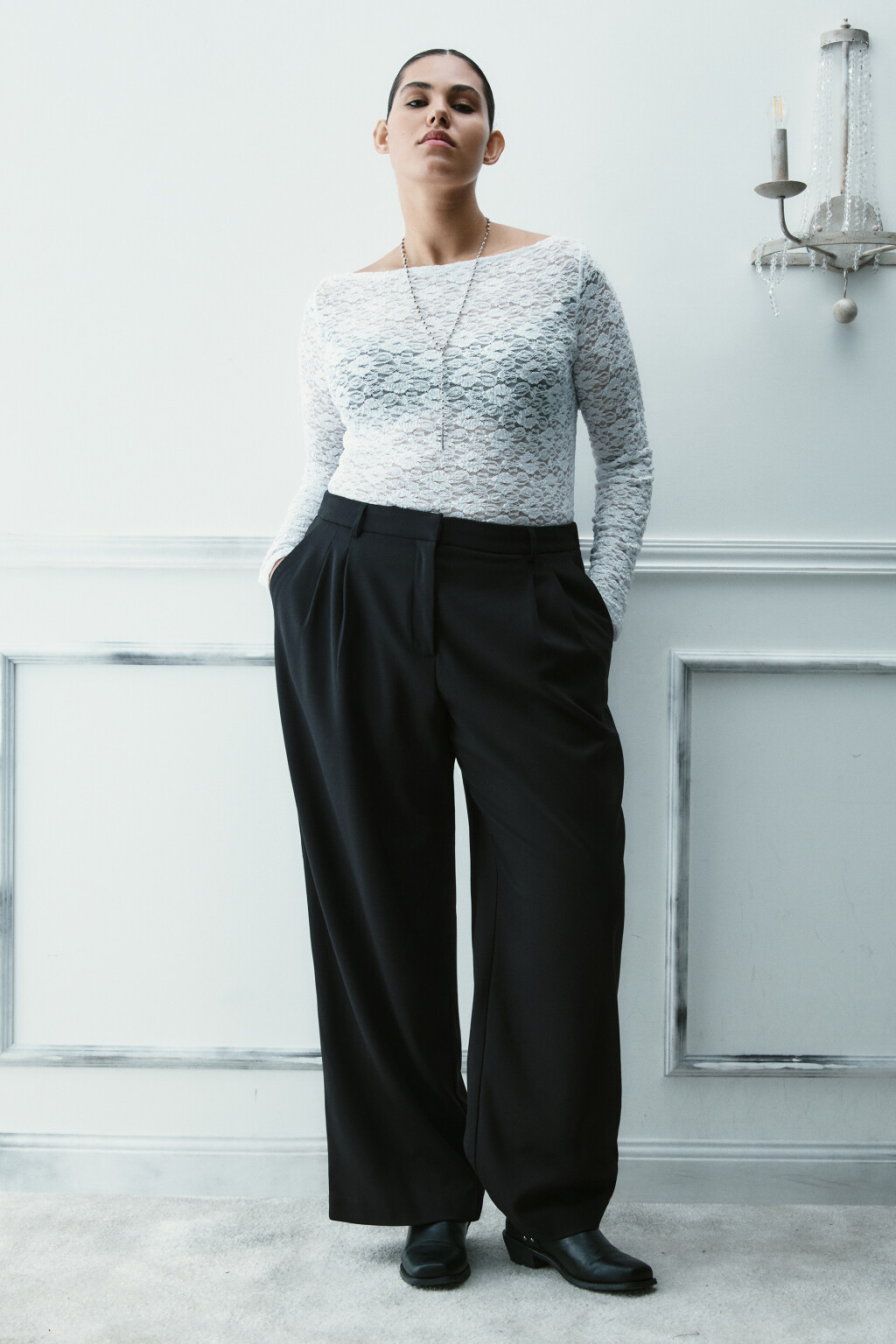 Блузка-боди кружевная - цвет белый - 5