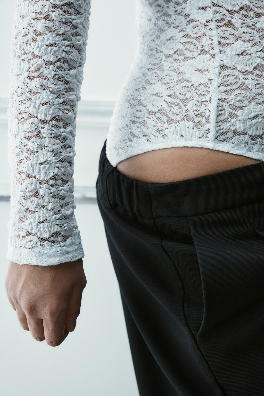 Блузка-боди кружевная - цвет белый - 7