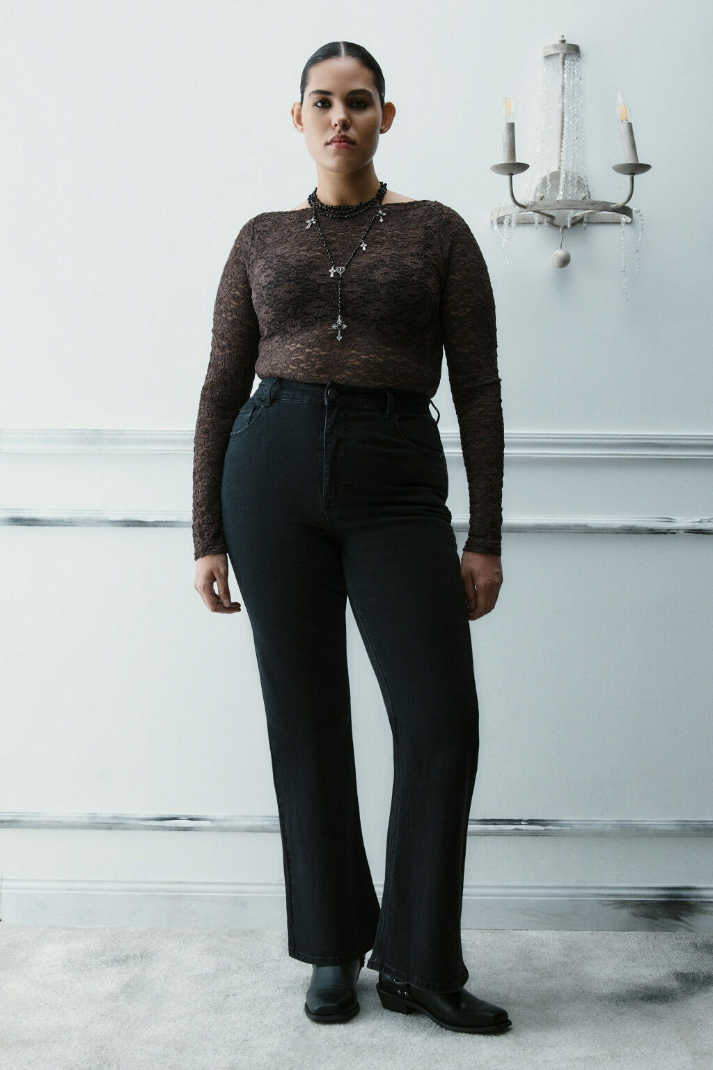 Блузка-боди кружевная - цвет коричневый - 4