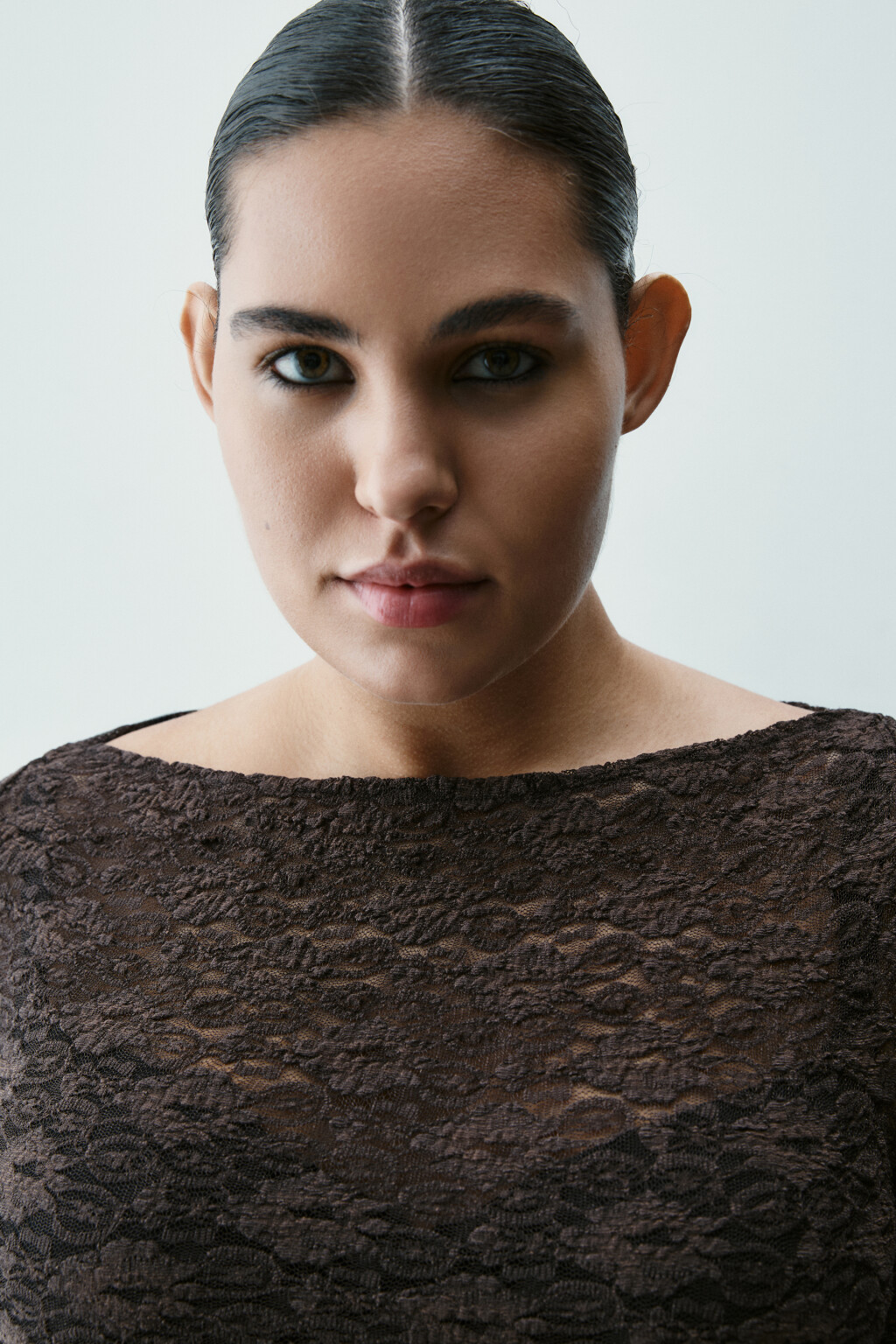 Блузка-боди кружевная - цвет коричневый - 5