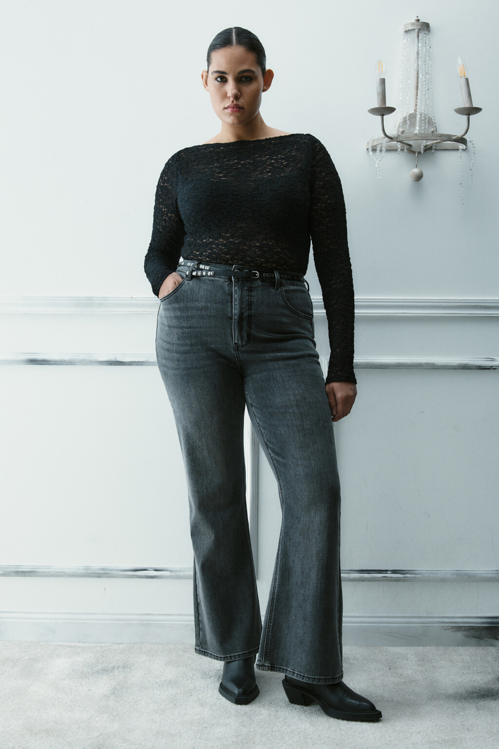 Блузка-боди кружевная - цвет черный - 4