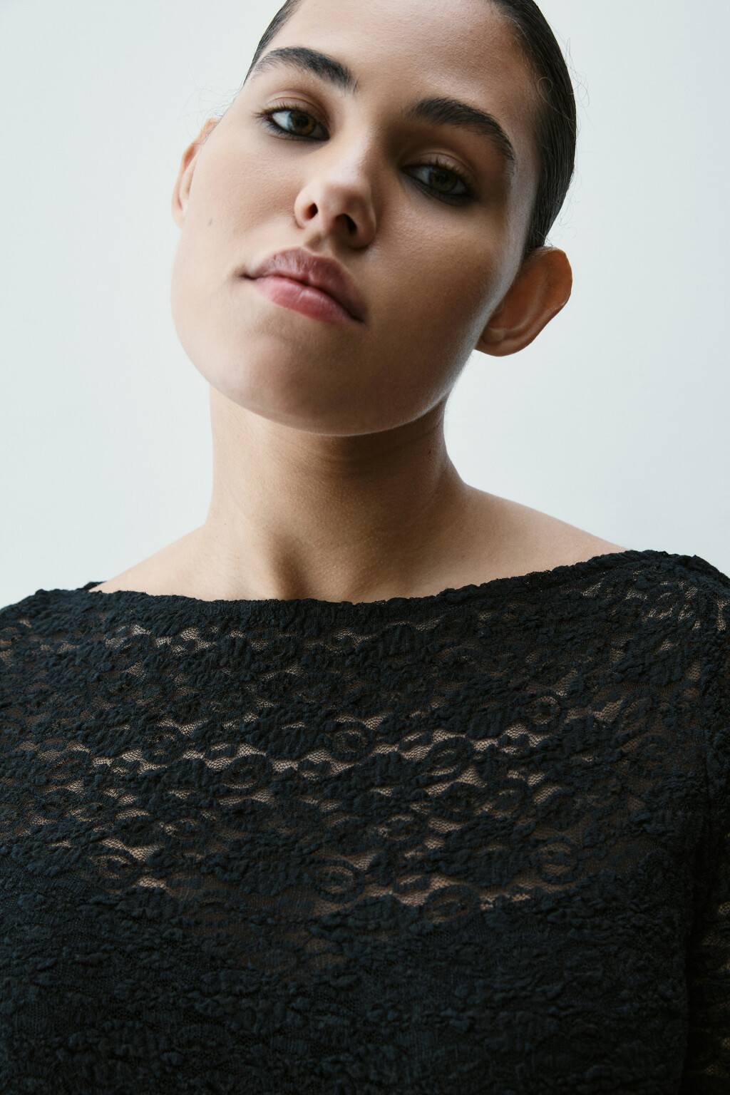 Блузка-боди кружевная - цвет черный - 5