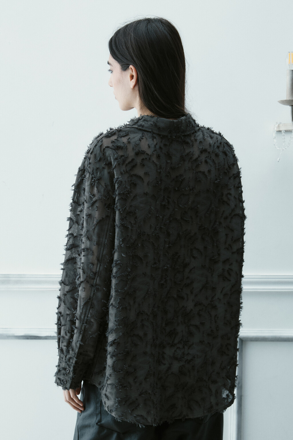 Рубашка рваная из шифона - цвет серый - 3