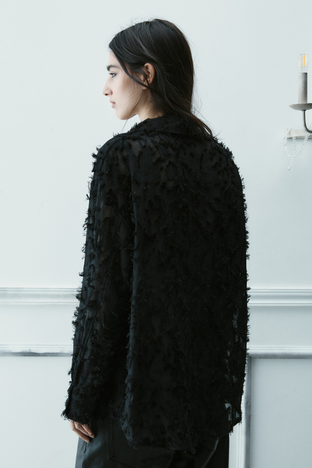 Рубашка рваная из шифона - цвет черный - 3